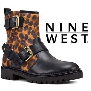 NINE WEST Leopard Arria Biker Boots Sz 6 NWT